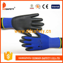 13 Gauge Blue Polyester Liner Black PU Coated Hand Protecting ESD Gloves